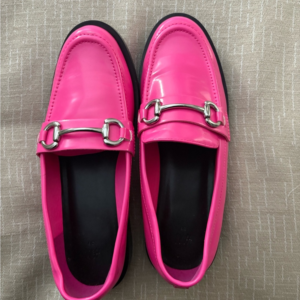 H&M Vibrant Pink Loafers with Silver Detail
